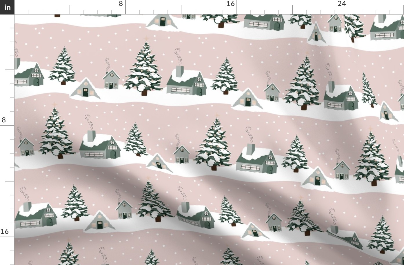 Pink Snowy Christmas village with Christmas trees (Medium 10x10)