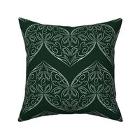 Fairy wings lace pattern, elegant lacey fairy wings intertwine in a festive design on dark green (small 10x10)