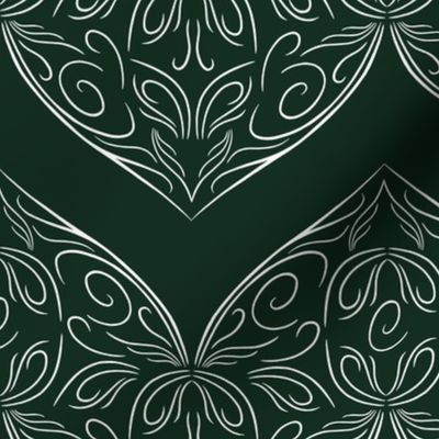 Fairy wings lace pattern, elegant lacey fairy wings intertwine in a festive design on dark green (small 10x10)
