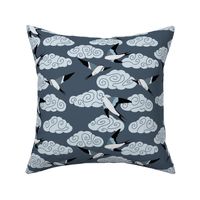 flying swallows / bird in a sky with clouds - midnight blue - small scale