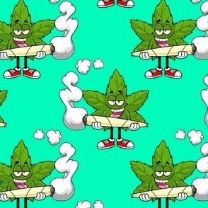 Marijuana Leaf Man Holding Joint Mint Teal