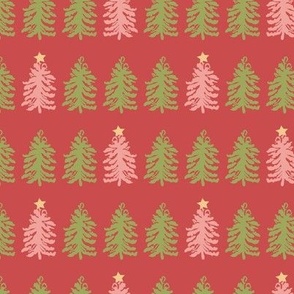 Christmas Trees on Red