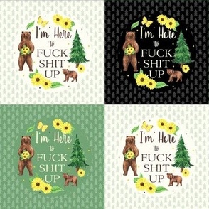 4x4 Patchwork I'm Here To Fuck Shit Up Sweary Bears Cheater Quilt Squares Peel and Stick Wallpaper Swatch Stickers Patches Small Crafts