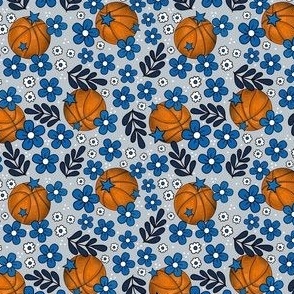 Small Scale Team Spirit Basketball Floral in Dallas Mavericks Blue Silver Grey and Navy