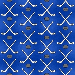 Smaller Scale Team Spirit NHL Hockey Sticks and Pucks in New York Rangers Blue