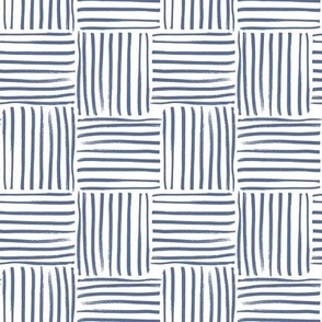 Small scale hand drawn geometric weave stripe block in Benjamin Moore Blue Nova 825 - Color of the Year 2024.
