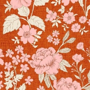 Stella Flora Vintage Blush Pink Rust Orange LARGE