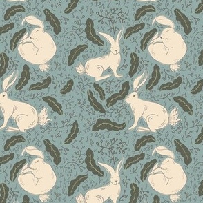 Hare Fields  Blue sage  Nature Inspired Animal Botanical Print