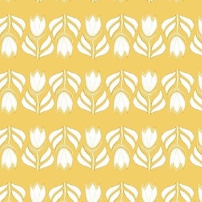Medium scale Stitched Scandinavian flower stripes on Mustard Yellow