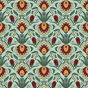 Folk Floral Red and Green
