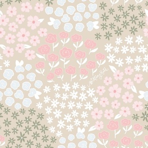 Whimsy Bloom Beige Pink Ditsy Floral