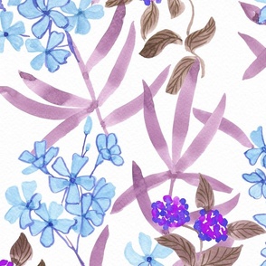 (large) Watercolor Oleander and Lantana Shrub - Blue and violet