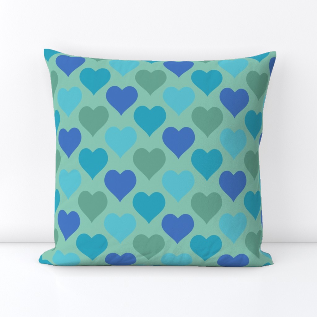 Hearts Agua Blue and Green