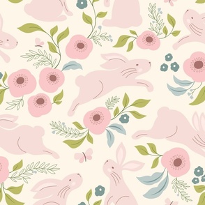  Sweet pink rabbits in a floral meadow large