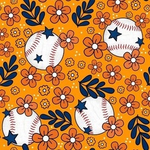 Medium Scale Team Spirit Baseballs and Stars in Houston Astros Orange and Blue