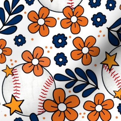 Large Scale Team Spirit Baseball Floral in Houston Astros Blue and Orange