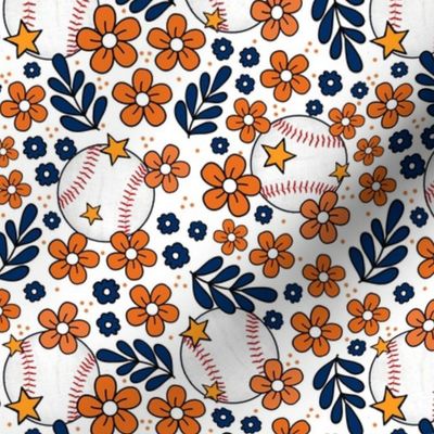 Medium Scale Team Spirit Baseball Floral in Houston Astros Blue and Orange