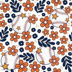 Medium Scale Team Spirit Baseball Floral in Houston Astros Blue and Orange