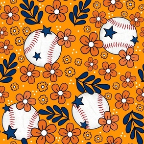 Large Scale Team Spirit Baseball Floral in Houston Astros Blue and Orange 
