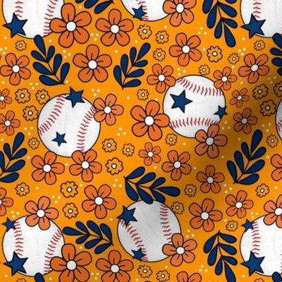Medium Scale Team Spirit Baseball Floral in Houston Astros Blue and Orange 