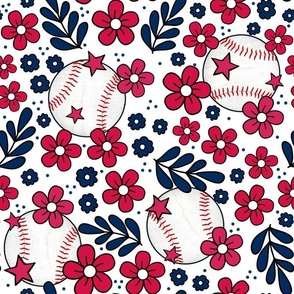 Large Scale Team Spirit Baseball Floral in Minnesota Twins Red and Navy Blue