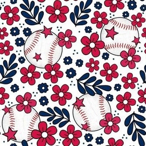 Medium Scale Team Spirit Baseball Floral in Minnesota Twins Red and Navy Blue