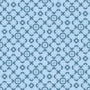 Geometric Hearts and Flowers Afternoon Tea Leaves in Blue Seamless Pattern
