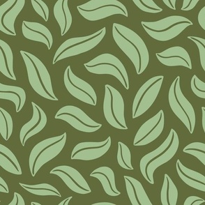 Flying leaves pattern on dark green background