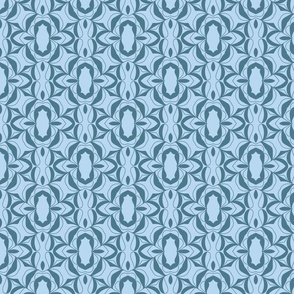 Retro Geometric Ornate Blue Leaves Seamless Pattern