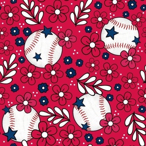 Large Scale Team Spirit Baseball Floral in Minnesota Twins Navy Blue and Red
