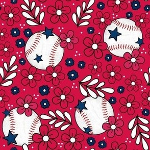 Medium Scale Team Spirit Baseball Floral in Minnesota Twins Navy Blue and Red