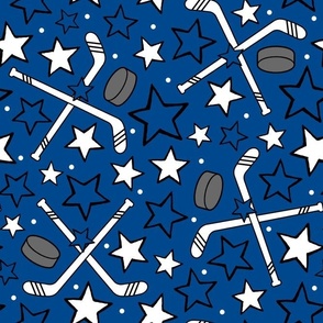 Large Scale Team Spirit NHL Hockey Sticks Pucks and Stars in Toronto Maple Leafs Blue and White