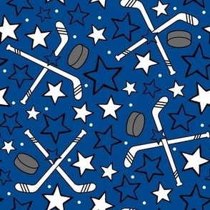 Medium Scale Team Spirit NHL Hockey Sticks Pucks and Stars in Toronto Maple Leafs Blue and White