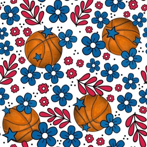 Large Scale Team Spirit Basketball Floral in Los Angeles LA Clippers Blue and Red