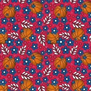 Small  Scale Team Spirit Basketball Floral in Los Angeles LA Clippers Red and Blue
