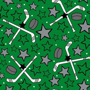 Large Scale Team Spirit NHL Hockey Sticks Pucks and Stars in Dallas Stars Green Black and Grey