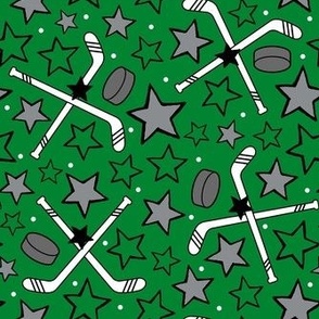 Medium Scale Team Spirit NHL Hockey Sticks Pucks and Stars in Dallas Stars Green Black and Grey