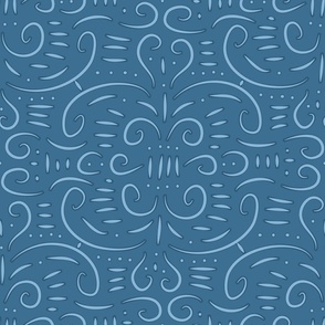 Organic Hand Drawn Curly Lozenge - Denim Blue