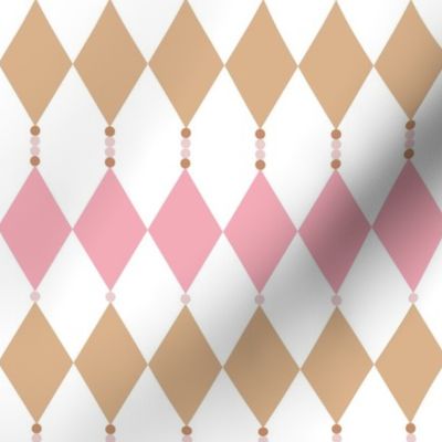 Geometric pink coffee diamonds on white_4inch