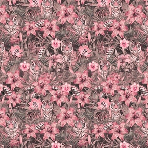 Jungle Opulence: Exotic Floral And Tiger Pastel Pink Smaller Scale