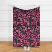 Jungle Opulence: Exotic Floral And Tiger Fuchsia Pink Large Scale