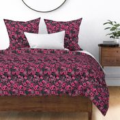 Jungle Opulence: Exotic Floral And Tiger Fuchsia Pink Smaller Scale