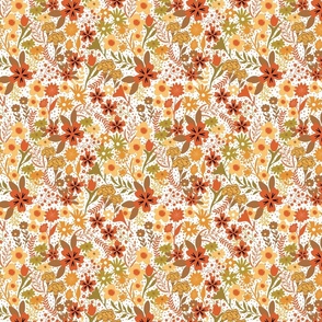 Extra Small / Floral Garden - Earth Colors Olive Green Dopamine Flowers Gubiller Botanicals Mustard Nature Foliage Summer Bright Colors Wallpaper Red Yellow