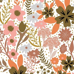 Large / Floral Garden - Pink and Olive Green - Dopamine Rush - Flowers - Nature - Botanicals - Garden - Eclectic Boho - Foliage - Spring