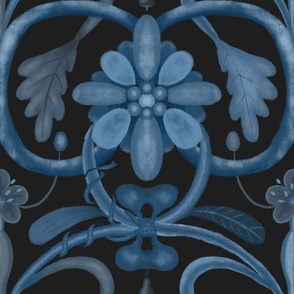 Vintage design in shades of blue will decorate your living room as wallpaper or fabric.