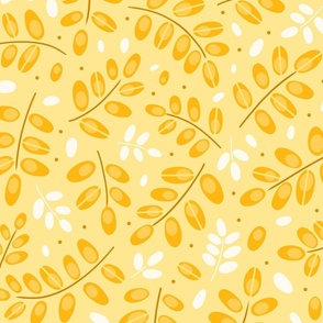 Twigs yellow on light yellow  // big scale 0002 E //  twig leaves leaf dots yellow white mustard