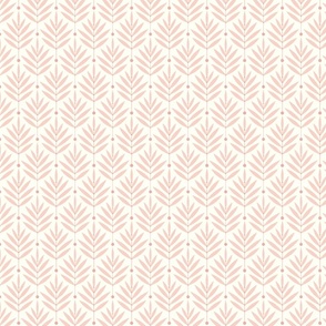 Retro Leaves // small scale 0038 E // Art Deco and Art Nouveau Inspired Symmetrical Aesthetic Surface Pattern from the '70s and '80s leaf dot dots accent contrast  rode pink lightpink pink-pink babypink orange-pink cream harmony silent