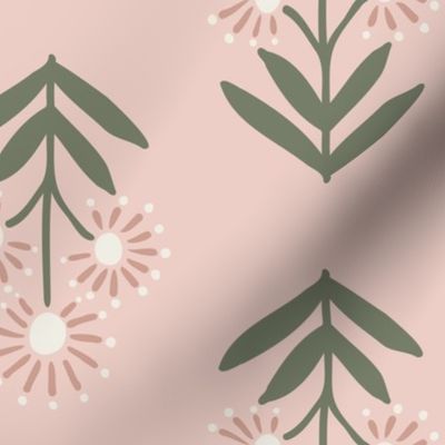 Sadie Block Print Floral - Blush Pink Ivory Sage - Large Scale