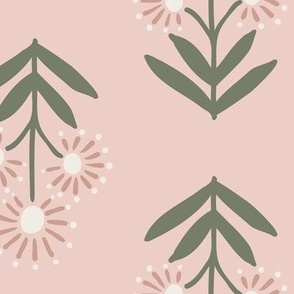 Sadie Block Print Floral - Blush Pink Ivory Sage - Large Scale