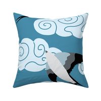 flying swallows / bird in a sky with clouds - cyan blue vibrant - large scale